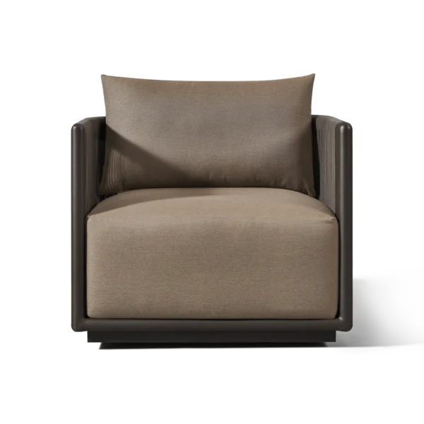 “Side angle of Palm Beach Swivel Chair – modern design with plush cushions”