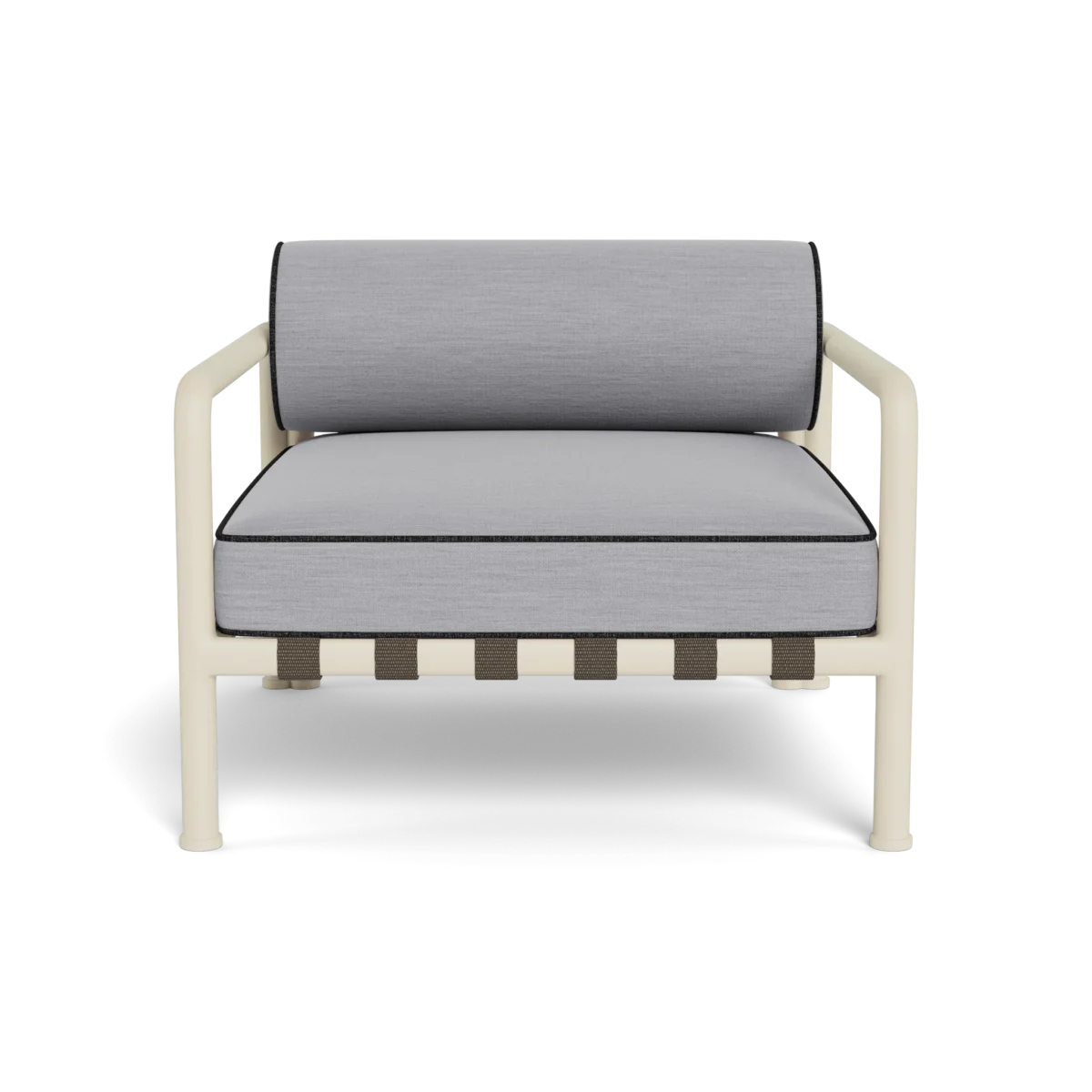 “Close-up of Parker Chair’s aluminum frame and tailored cushions – Harbour design”
