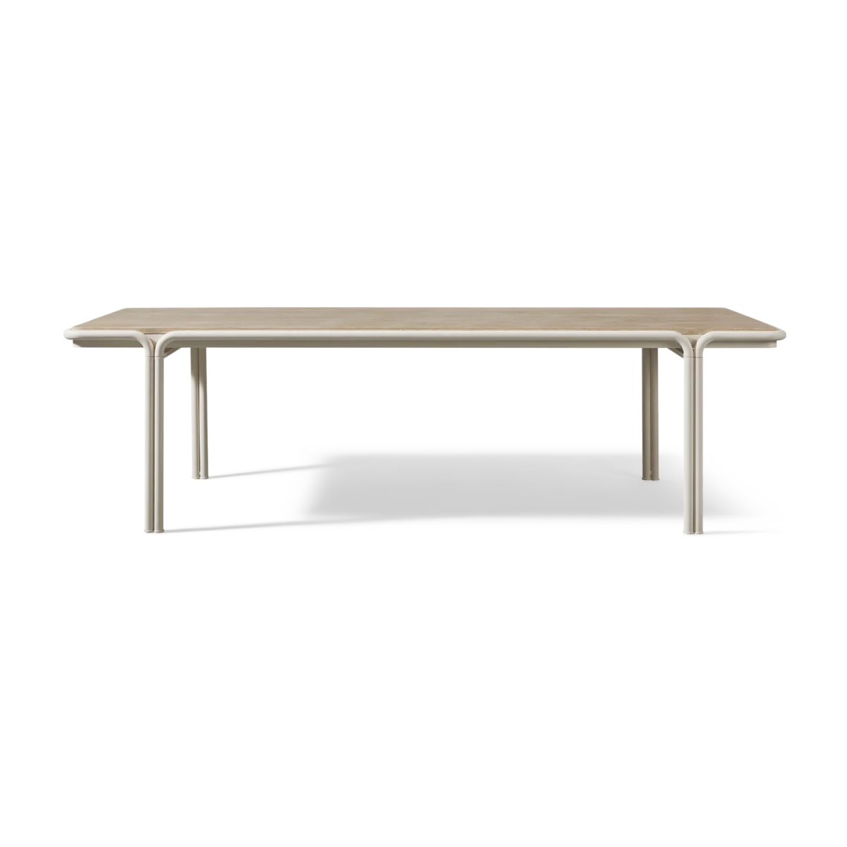 “Side angle of Parker 110-inch table – streamlined outdoor table in modern silhouette”