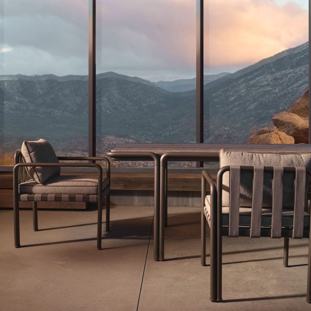 “Modern outdoor setting with Parker rectangle dining table – spacious and durable for alfresco dining”