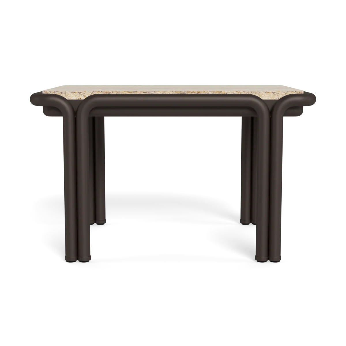 “Angle view of Parker Side Table – sleek square tabletop with bold lines and architectural form”