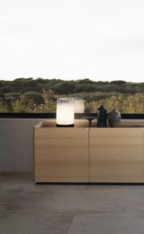 Modern Pica sideboard by Bontempi in Royal Oak, MI featuring lacquered wood finish and geometric design.