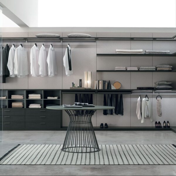 “Pratico Walk-in wardrobe by Tomasella – modern Italian open wardrobe with modular shelving and hanging space”