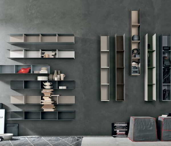 “Raster by Tomasella – modern Italian wall-mounted shelving unit with grid-inspired design and minimalist structure”