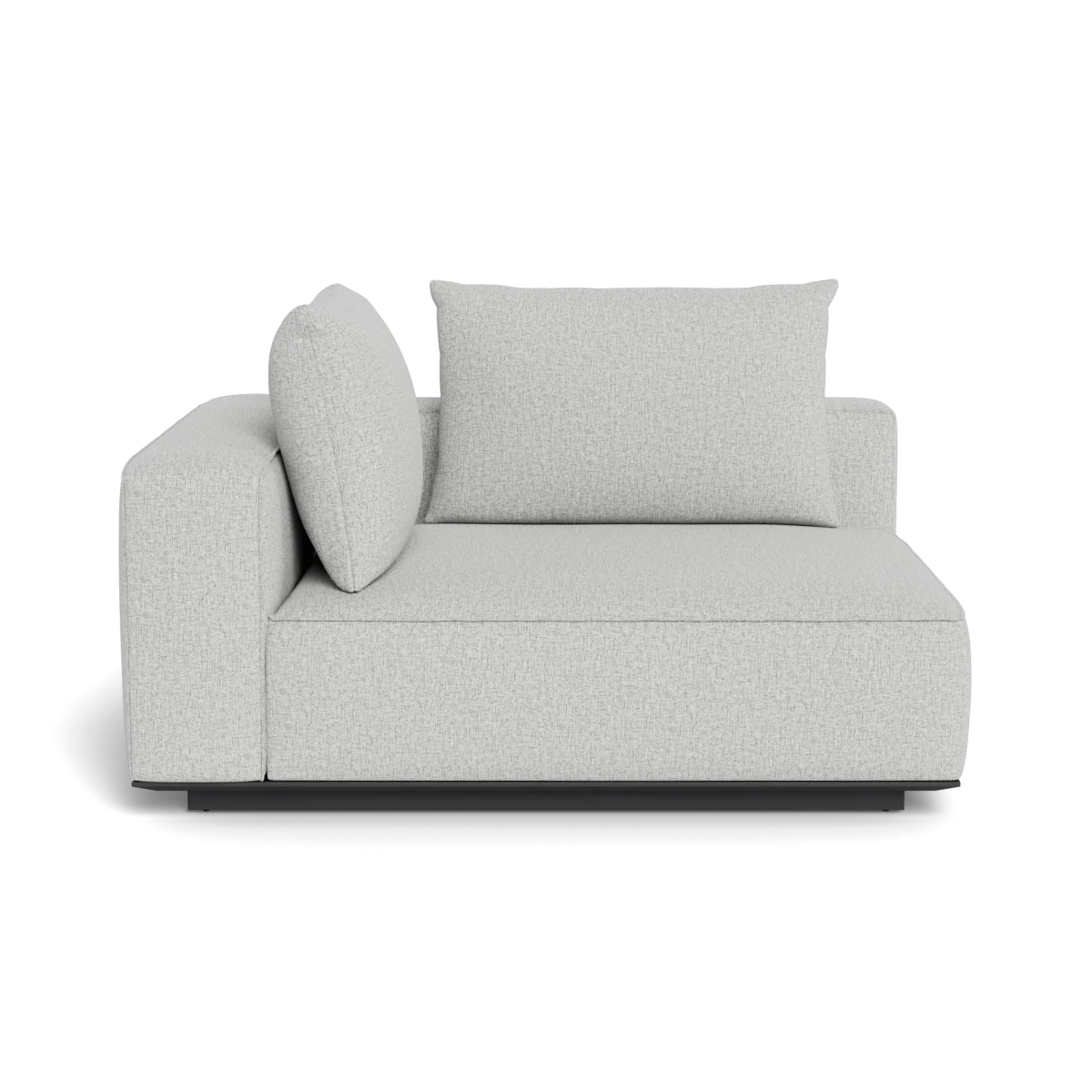 “Angled view of Santorini Short Return Left – low-profile armrest and deep seating for outdoor comfort”