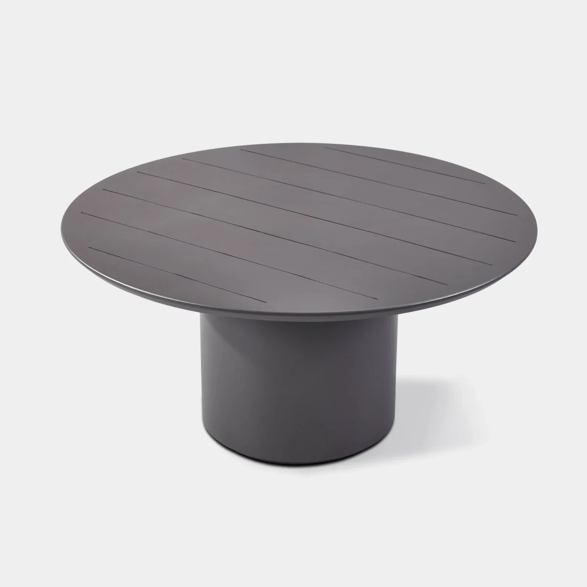 “Harbour 60-inch Santorini slatted dining table – round outdoor table in contemporary white or charcoal”