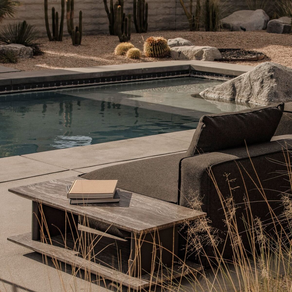 “Harbour Santorini rectangle side table – modern outdoor accent table with natural stone surface and sleek lines”
