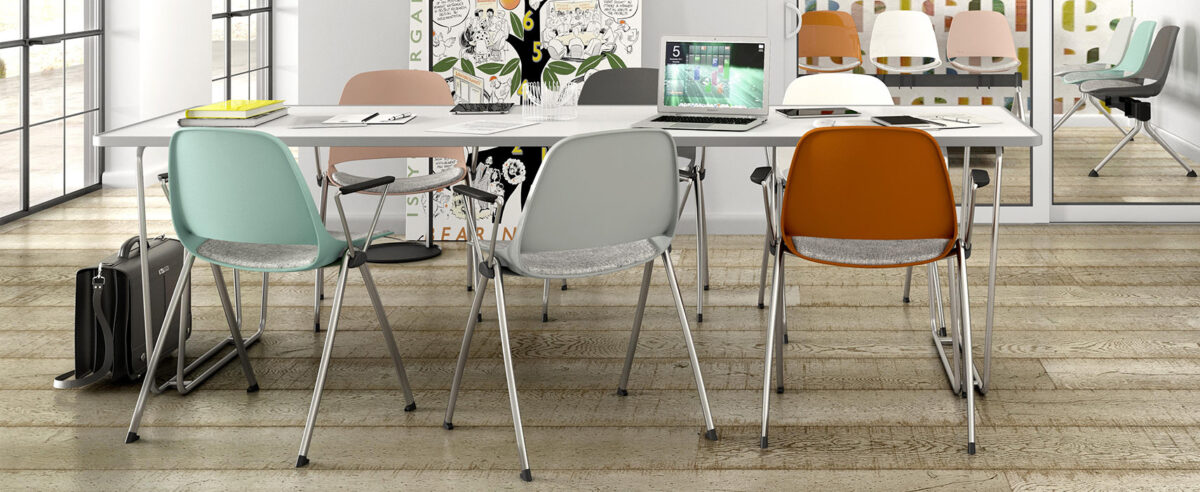 “Eclipse by Via Seating designer chair with sleek mesh back in Birmingham Michigan showroom”