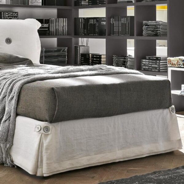 “Amami single bed by Tomasella – modern Italian youth bed with upholstered headboard and minimalist frame”