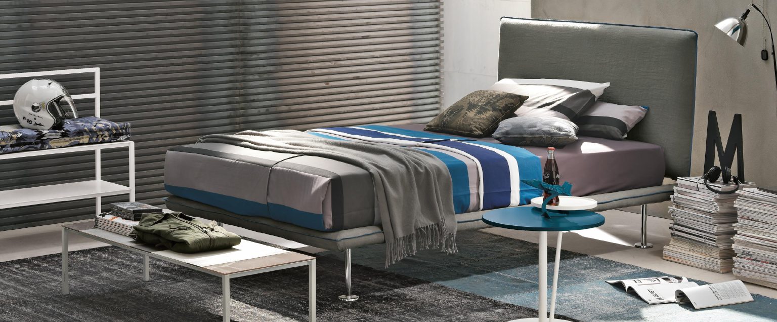 “Bravo single bed by Tomasella – modern Italian children’s bed with upholstered headboard and minimalist design”