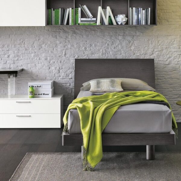 “Clio single bed by Tomasella – modern Italian kids’ bed with slim upholstered headboard and minimalist frame”
