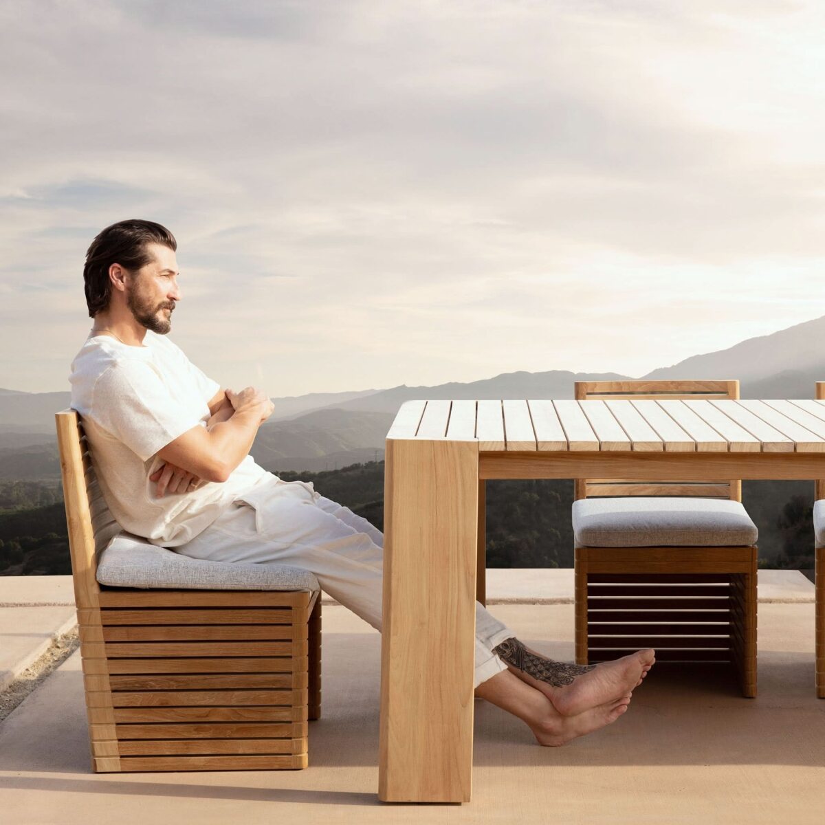 “Front view of Harbour Tahiti Armless Dining Chair – minimalist coastal style with natural materials”