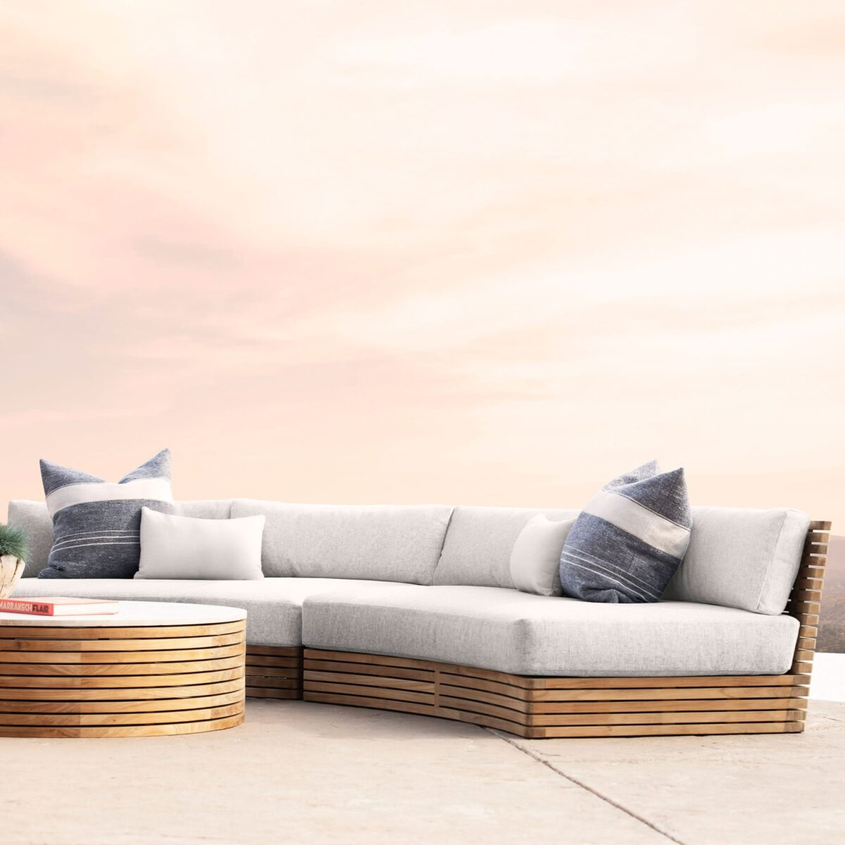 “Back view of Harbour Tahiti Curved 2 Seat Sofa – minimalist design for garden spaces”