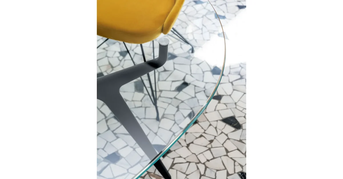 “The New Arkos Shaped Square by Sovet – modern Italian square dining table with sculptural curved base”