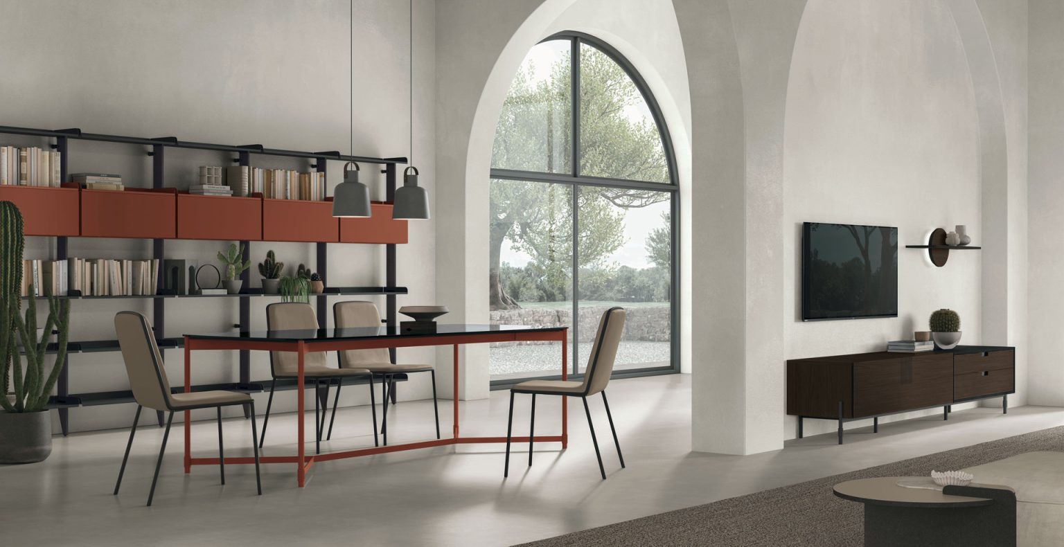 “TIME UNIT_TI 131 by Tomasella – modern Italian wall unit with vertical shelving, closed storage, and sleek contemporary design”