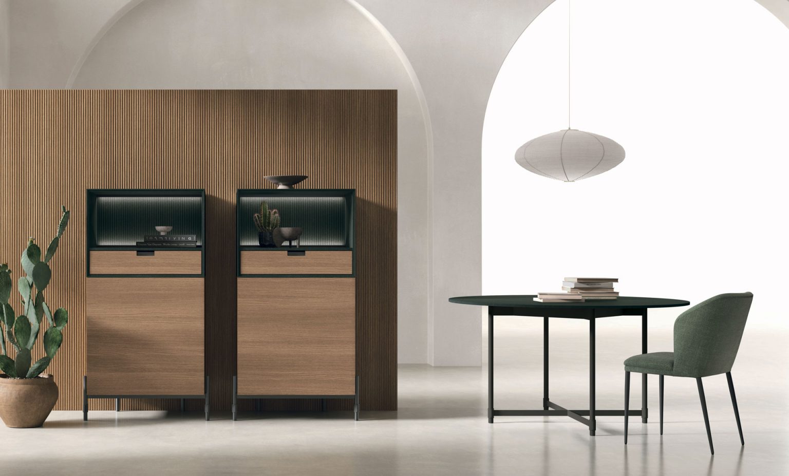 “TIME UNIT_TI 132 by Tomasella – modern Italian wall unit with asymmetrical shelving and minimalist closed storage for contemporary living spaces”