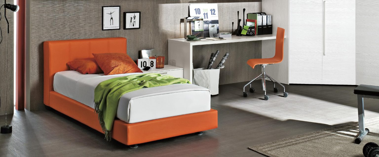 “Tomasella Club single bed – contemporary kids’ bed with minimalist design and soft fabric finish”