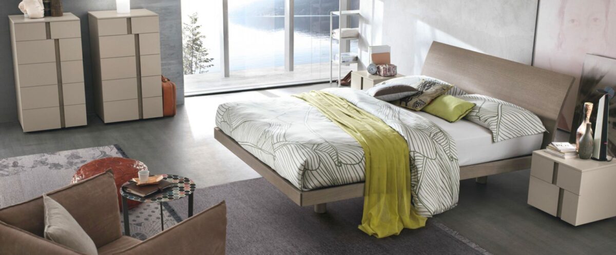 “Narciso single bed by Tomasella – modern Italian bed with elegant tufted headboard and minimalist frame”