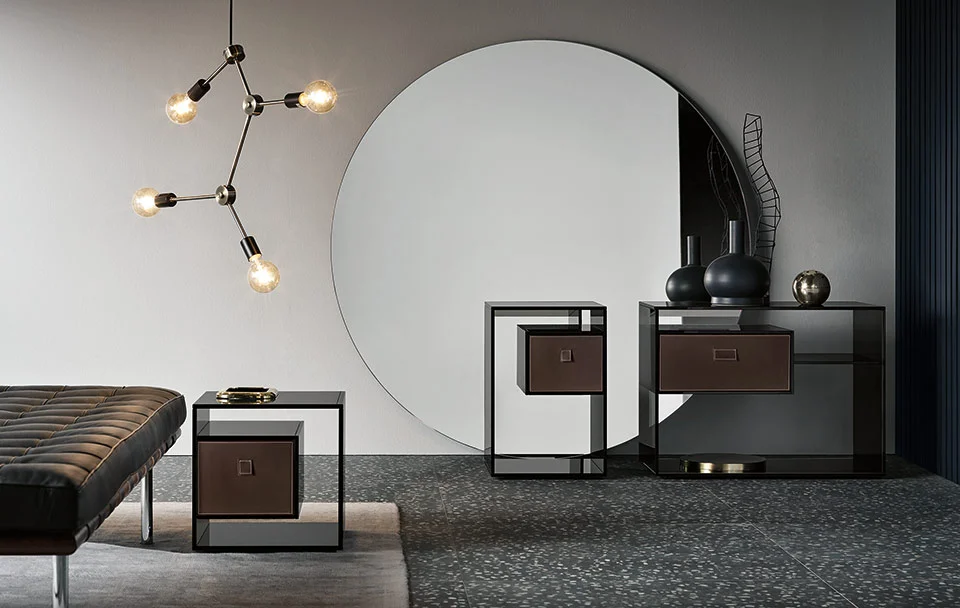 Tonelli Design Bedside Table Liber, sleek and sophisticated furniture, Birmingham Michigan.