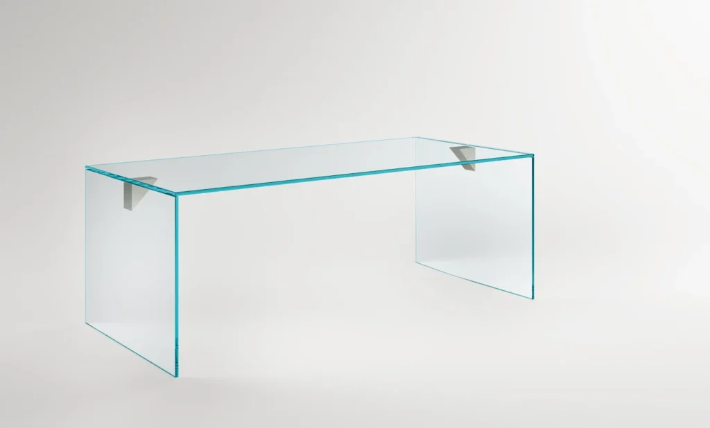 Modern Italian modular shelving unit Logic by Tonelli Design, featuring transparent or extra-clear glass with anodized aluminum joints, available in Royal Oak, Michigan.