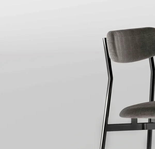 Modern Italian dining chair AW by Tonelli Design, featuring a solid ash wood frame with a shaped and padded seat, upholstered in white fabric, available in Royal Oak, Michigan.