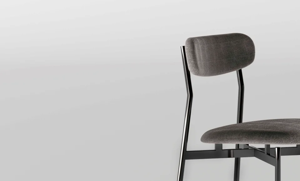 Modern Italian dining chair AW by Tonelli Design, featuring a solid ash wood frame with a shaped and padded seat, upholstered in white fabric, available in Royal Oak, Michigan.