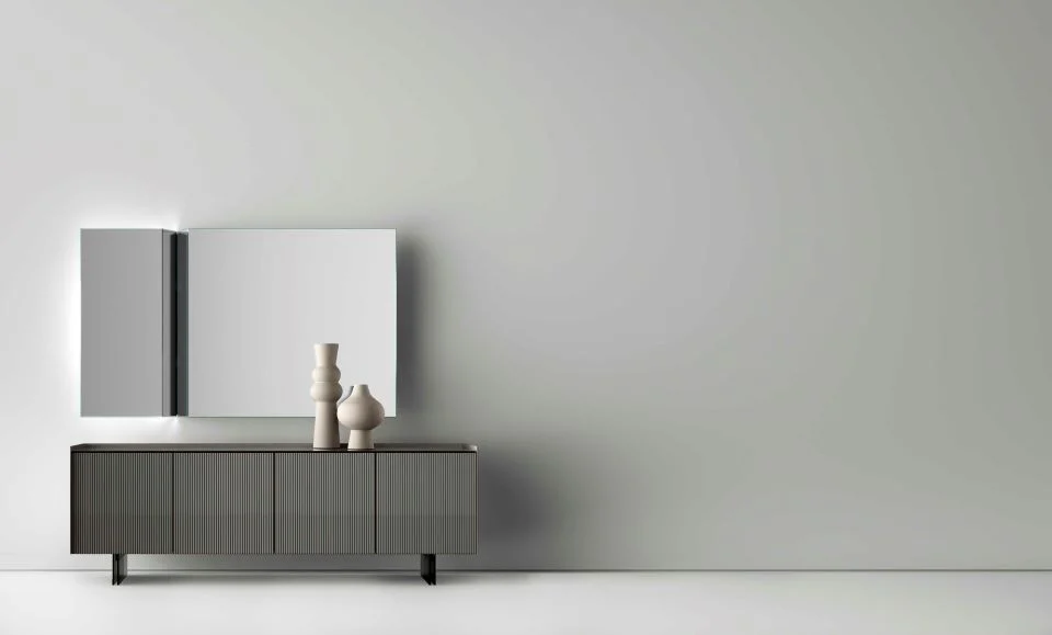 Split Mirror by Tonelli Design, contemporary glass design, Troy Michigan.