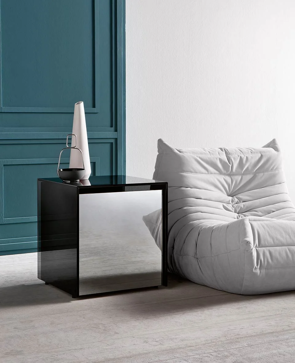 Side Table Gotham by Tonelli Design, designer glass table, Troy Michigan.