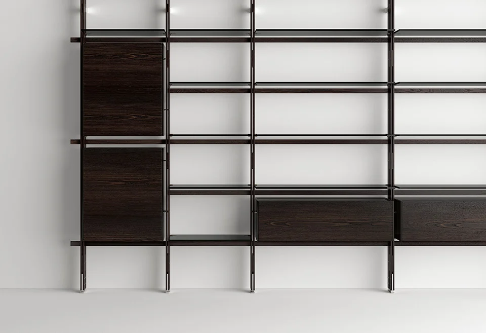 Bookcase Hemingway by Tonelli Design, modern glass and wood design, Troy Michigan.