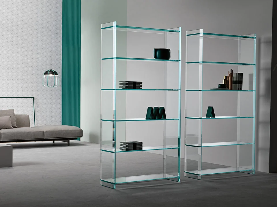 Bookcase Quiller by Tonelli Design, modern glass and wood design, Troy Michigan.