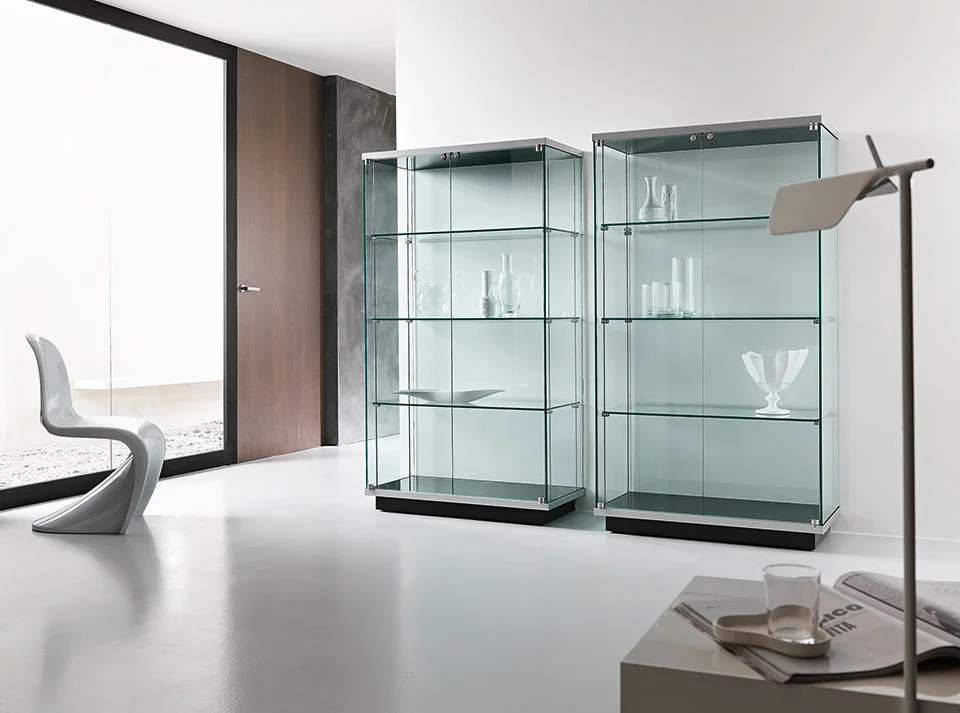 Tonelli Design Broadway, elegant display cabinet, refined glass and wood combination, Troy Michigan.