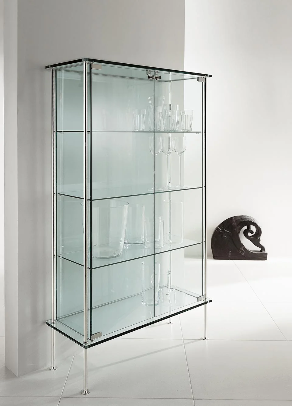 Tonelli Design's "Shine" is a brilliant glass display cabinet, ideal for showcasing your items. Modern Italian luxury for sophisticated Royal Oak homes.