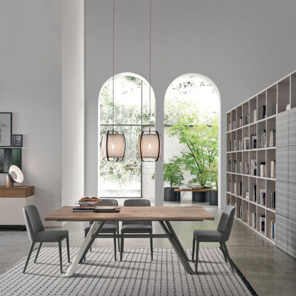 “Tudor table by Tomasella – modern Italian dining table with solid wood top and elegant metal legs”