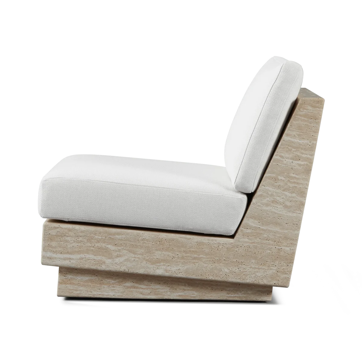 “Contemporary armless lounge chair – Tulum Travertine model by Harbour for modern patios or terraces”