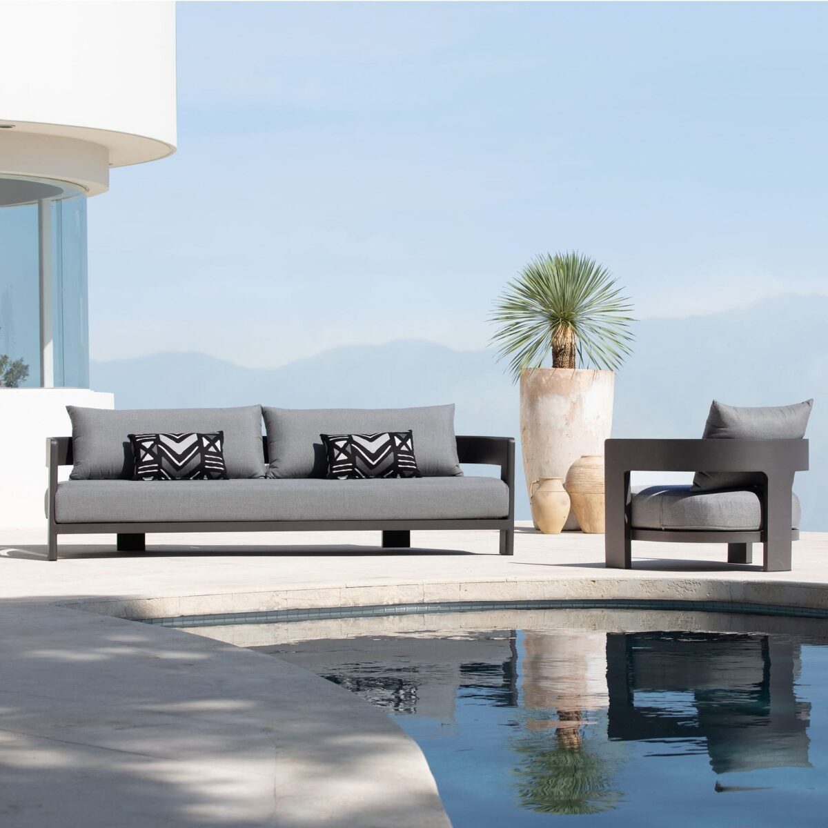 “Detail of armrest and frame on Victoria 3 Seat Sofa by Harbour – modern outdoor luxury”