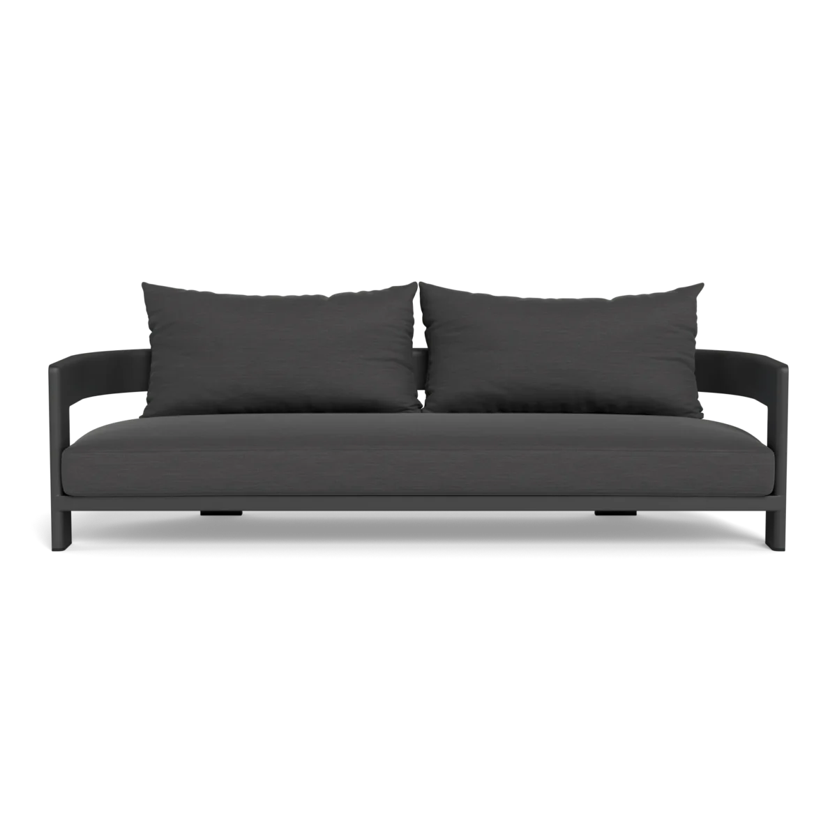  “Victoria by Harbour 3 Seat Sofa – elegant weather-resistant aluminum frame in matte finish”