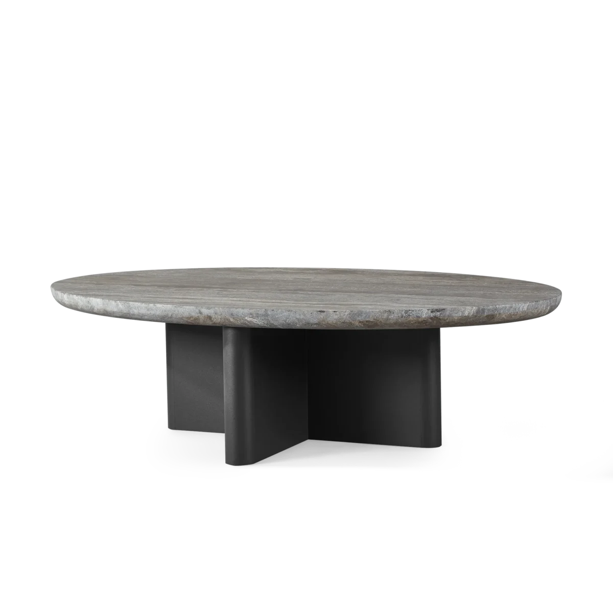 “Victoria collection coffee table by Harbour – contemporary oval form with durable outdoor stone and metal construction”