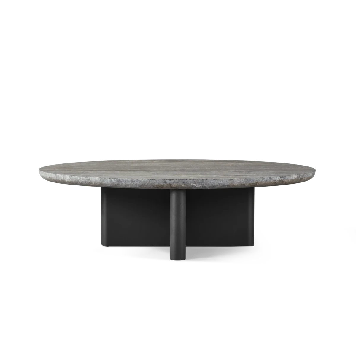 “Modern oval coffee table by Harbour – Victoria design with stone top and sleek aluminum base”