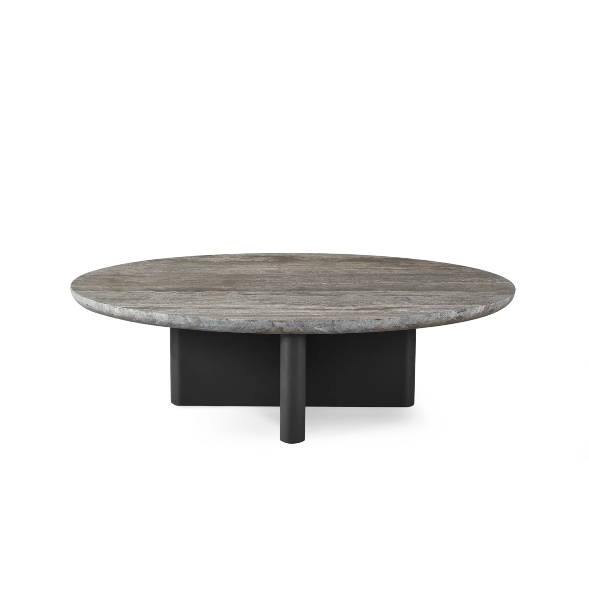 “Designer oval coffee table by Harbour – natural stone top paired with aluminum frame in elegant coastal style”
