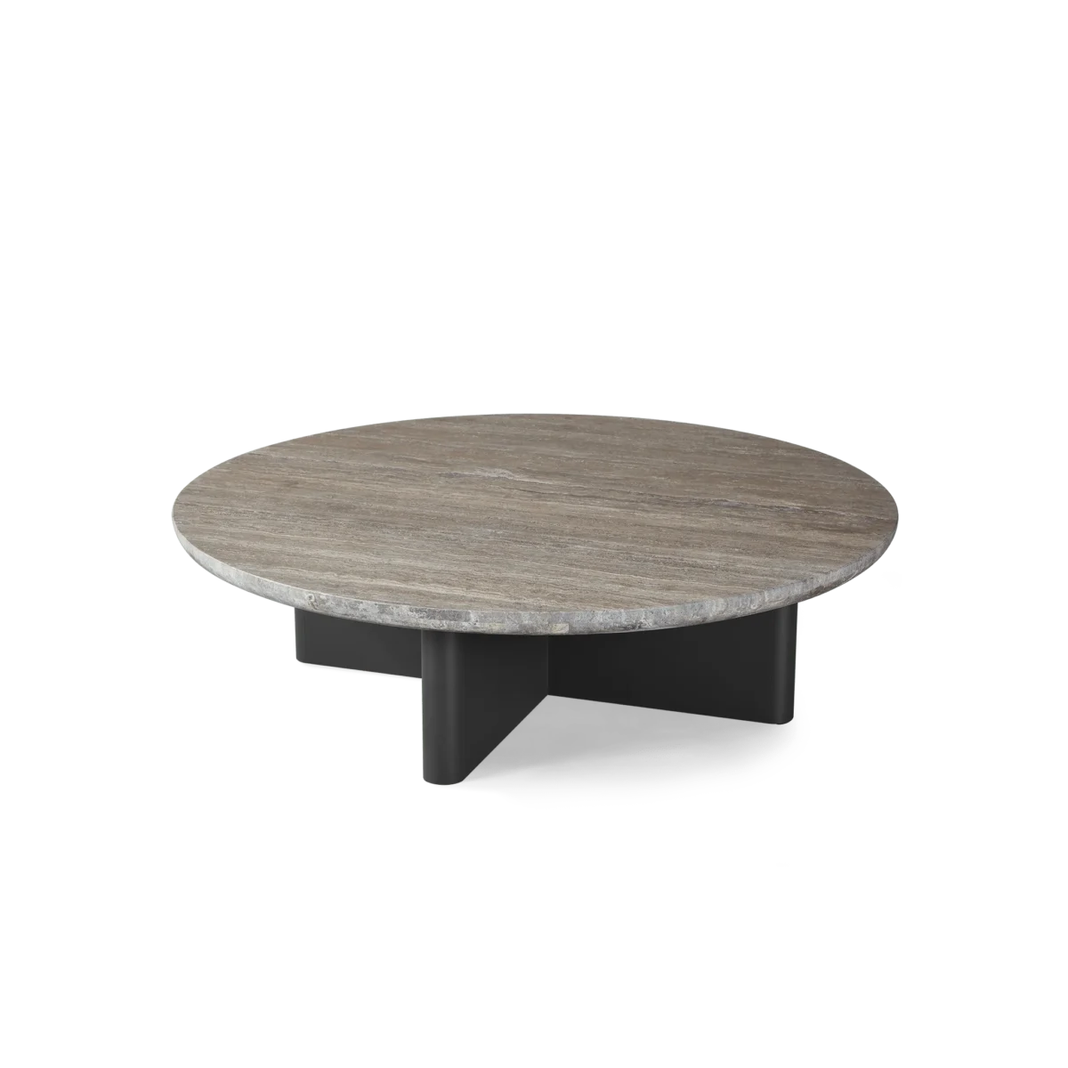 “Modern aluminum and stone coffee table by Harbour – round shape with timeless design aesthetics”