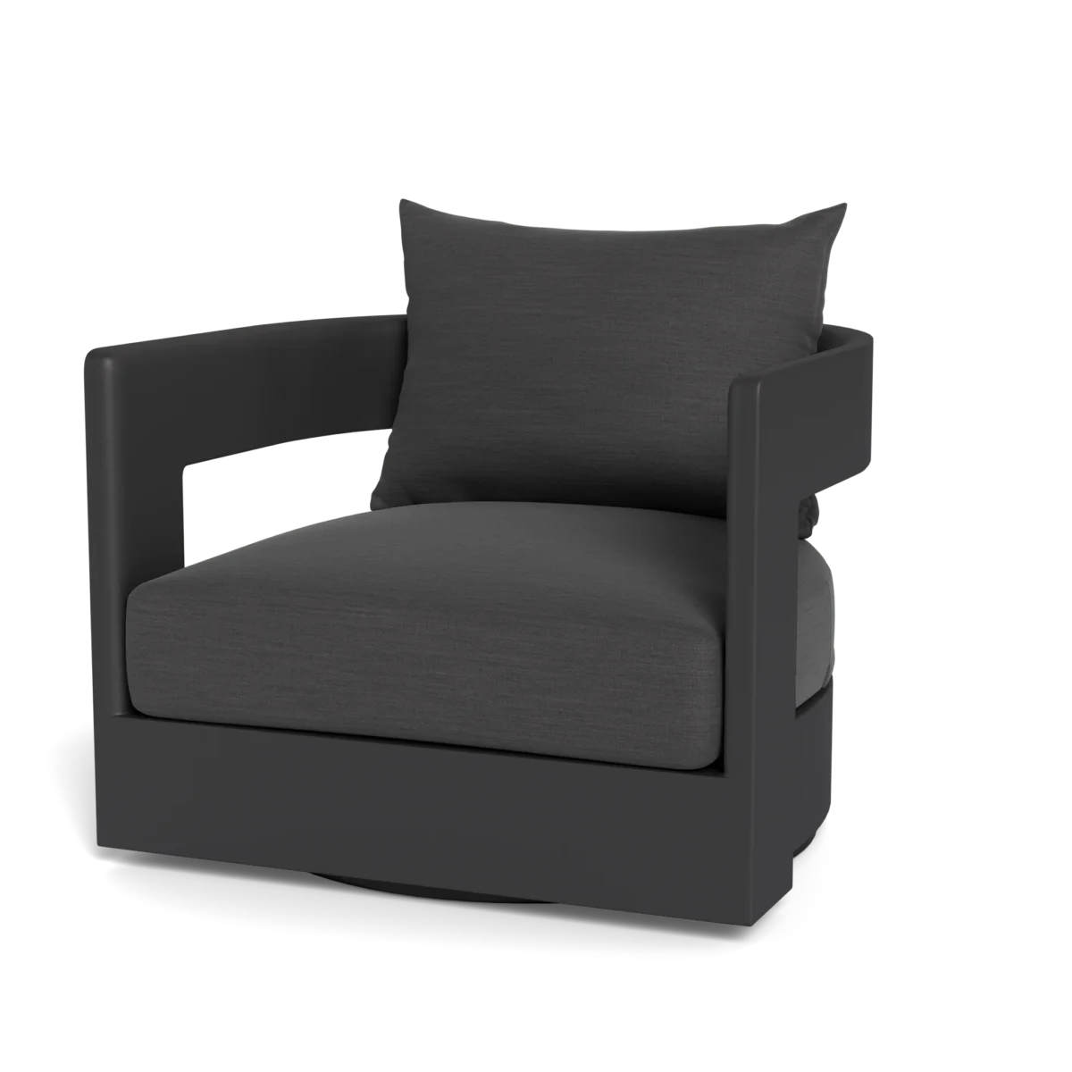 “Aluminum Victoria Swivel Chair by Harbour – minimalist outdoor lounge seating with architectural lines”
