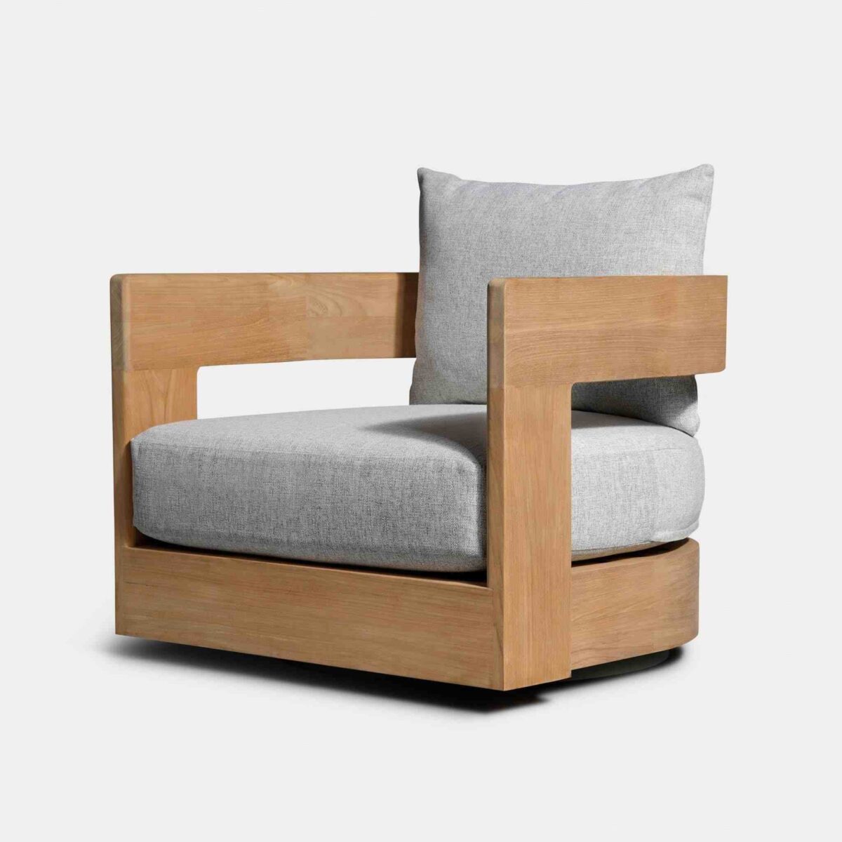 “Victoria Teak Chair by Harbour – modern swivel lounge chair with durable wood construction and cushion comfort”