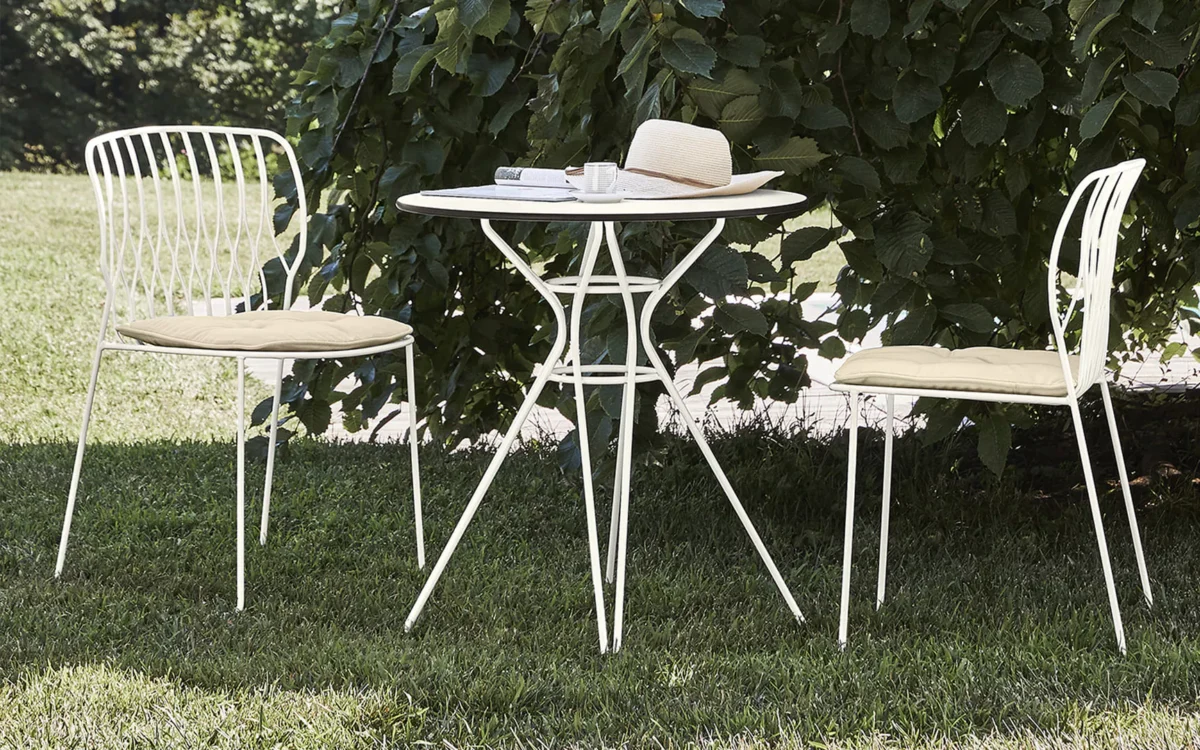 “Vincent Low Outdoor chair by Bontempi – modern low‑back outdoor seat with weather-resistant wicker and slim aluminum legs.”