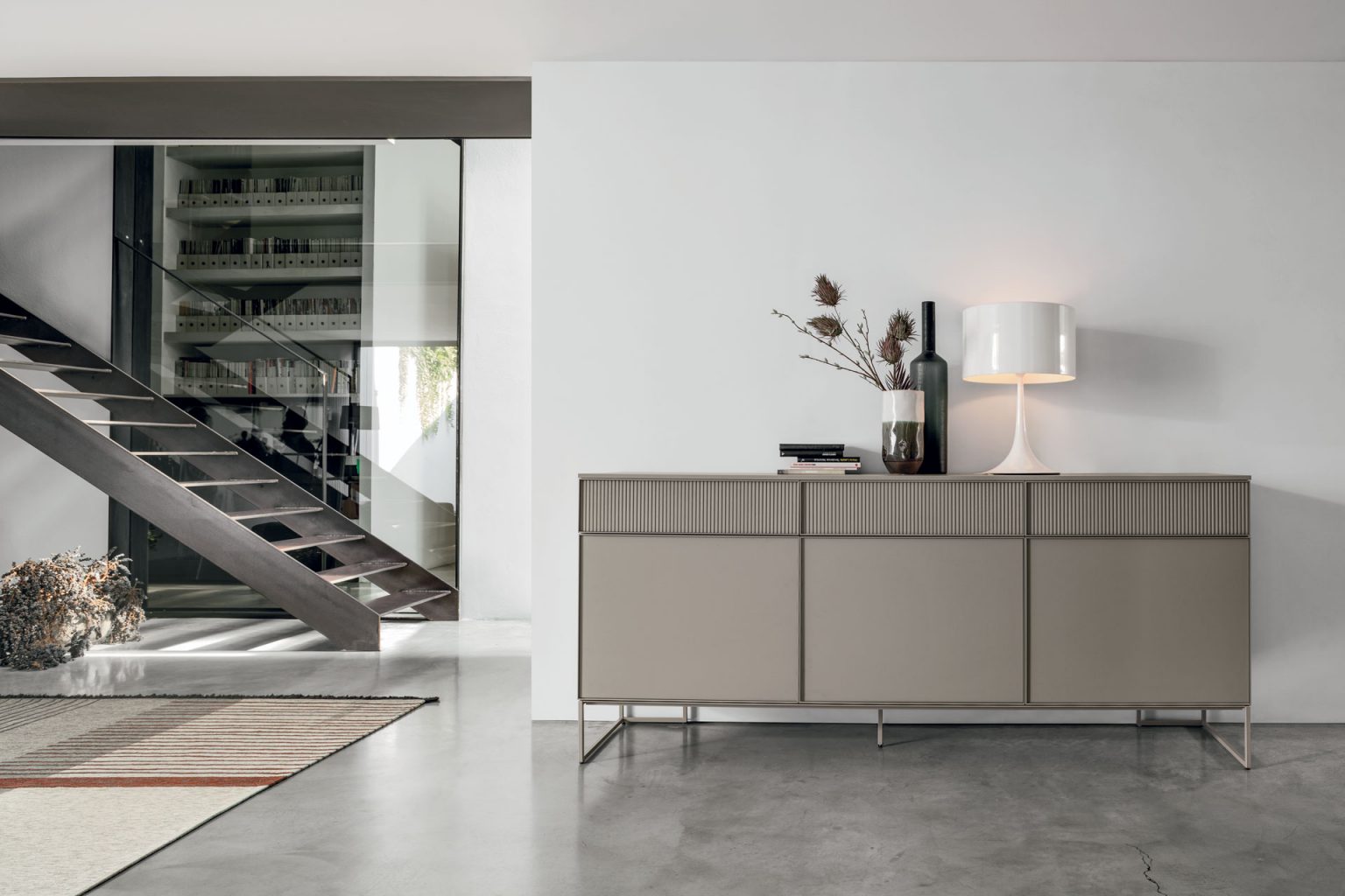 “Vinci sideboard by Tomasella – modern Italian storage unit with refined vertical grooves and minimalist design”
