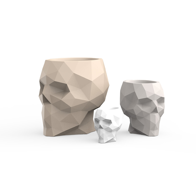 High-end Skull Planters by Stefano Giovannoni, modern luxury indoor-outdoor pots for Royal Oak, Michigan.