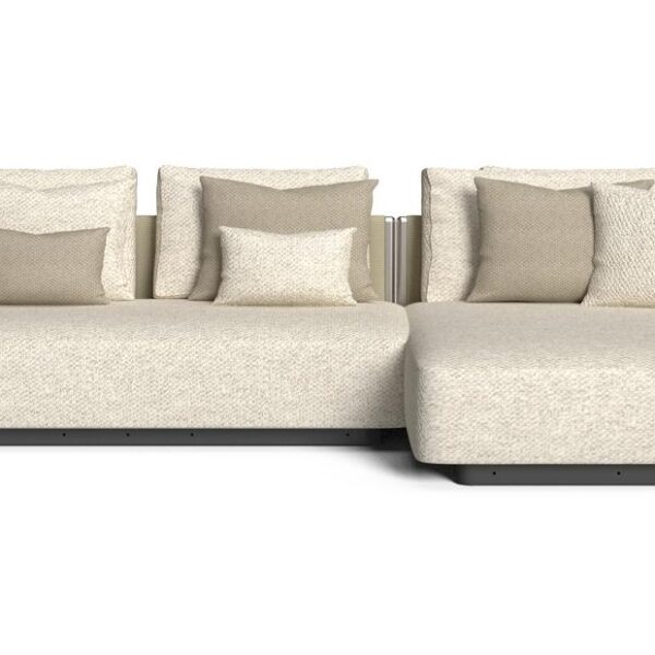 "Weather-resistant Talenti George sofa in ivory fabric with inox frame and rope-wrapped backrest, ideal for gardens or terraces."