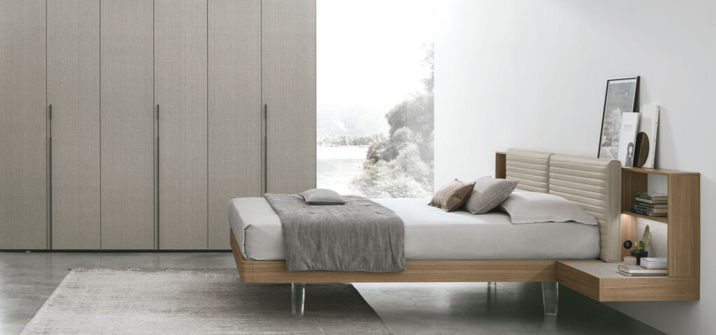 “Yuki bed by Tomasella – modern Italian bed with soft upholstered headboard and minimalist low-profile frame”