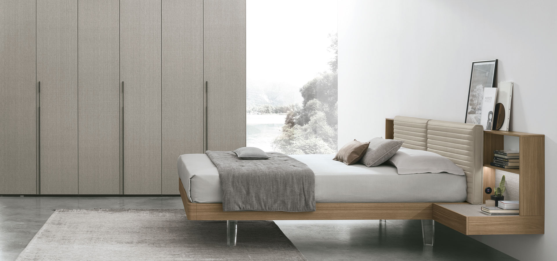 “Yuki bed by Tomasella – modern Italian bed with soft upholstered headboard and minimalist low-profile frame”